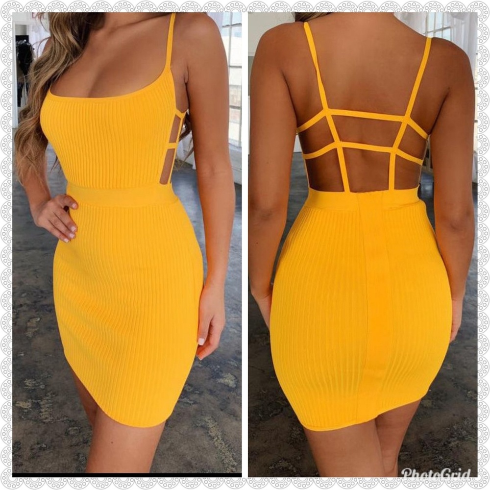 YELLOW open back mini dress